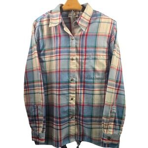Alfred Dunner Plaid Button Up Shirt Blue Red Metallic‎ Thread Mens Size 16